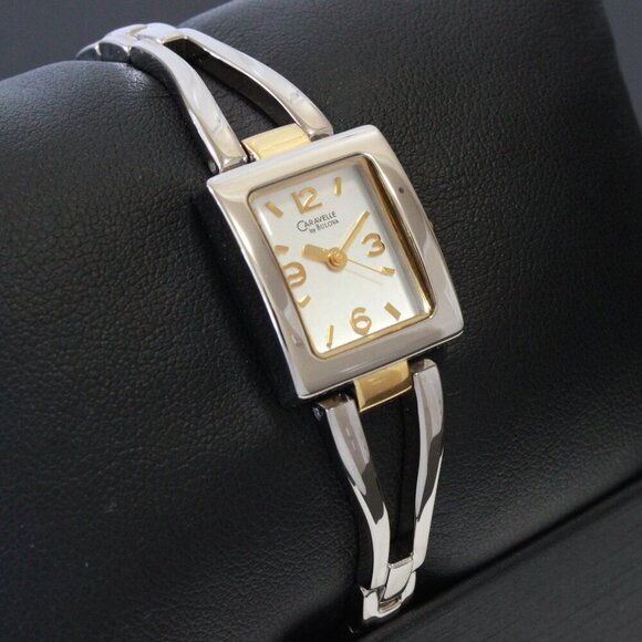Caravelle Ladies Silver Tone With Gold Accents ½ Bangle Bracelet MOP Dial 16mm main image 15